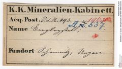 Etiketten zu Quarz (Bergkristall) (NHMW-MIN-Au537)